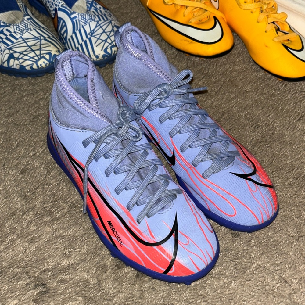 Nike Kids Light Blue and Pink Soccer Cleats